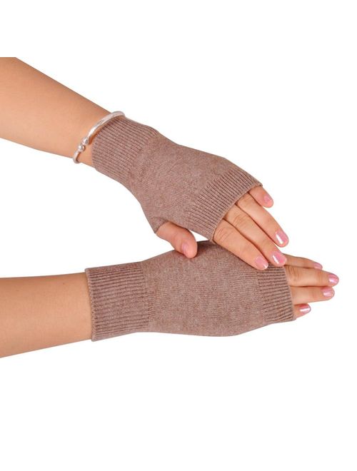 NOVAWO 100% Cashmere Half Fingerless Thumb Hole Warm Gloves Mittens for Men Women