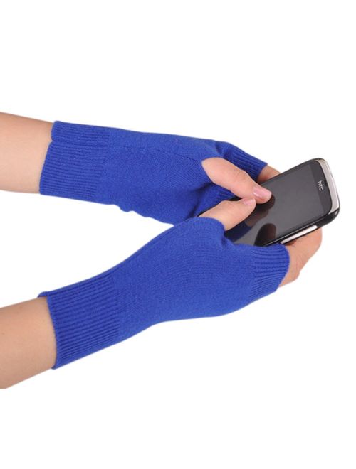 NOVAWO 100% Cashmere Half Fingerless Thumb Hole Warm Gloves Mittens for Men Women