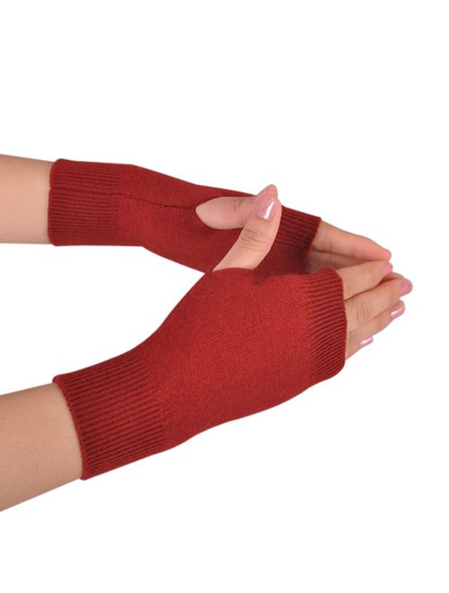 NOVAWO 100% Cashmere Half Fingerless Thumb Hole Warm Gloves Mittens for Men Women