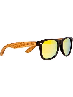 WOODIES Polarized Zebra Wood Sunglasses for Men and Women | Blue Polarized Lenses and Real Wooden Frame | 100% UVA/UVB Ray Protection