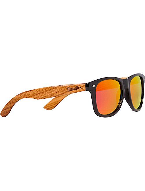 WOODIES Polarized Zebra Wood Sunglasses for Men and Women | Blue Polarized Lenses and Real Wooden Frame | 100% UVA/UVB Ray Protection