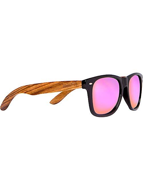 WOODIES Polarized Zebra Wood Sunglasses for Men and Women | Blue Polarized Lenses and Real Wooden Frame | 100% UVA/UVB Ray Protection