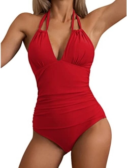 B2prity Women One Piece Swimsuit Tummy Control Swimwear V Neck Bathing Suit