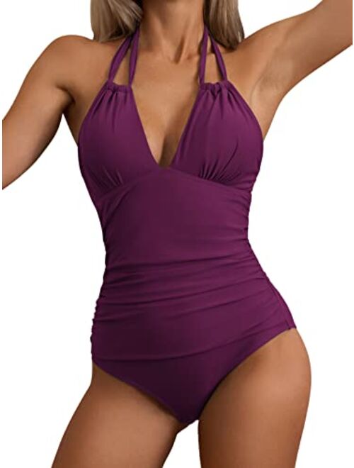 B2prity Women One Piece Swimsuit Tummy Control Swimwear V Neck Bathing Suit