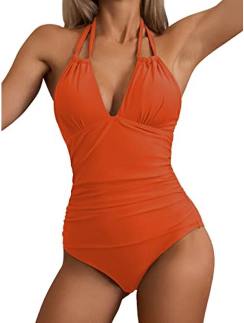 B2prity Women One Piece Swimsuit Tummy Control Swimwear V Neck Bathing Suit