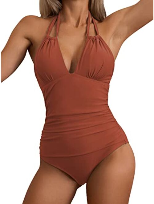 B2prity Women One Piece Swimsuit Tummy Control Swimwear V Neck Bathing Suit