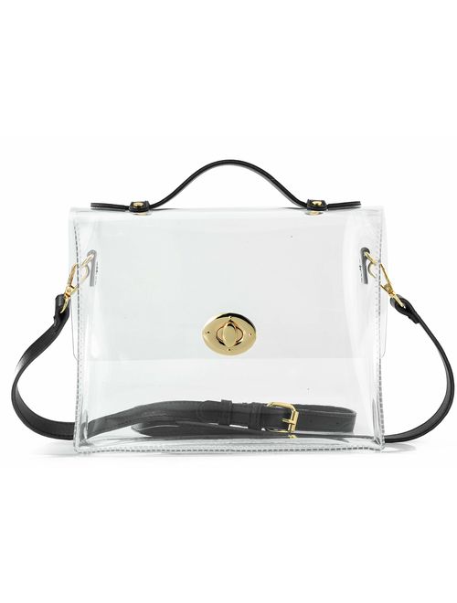 HOXIS Clear Bag with Turn Lock Closure Women's Cross Body Handbags Stadium Approved