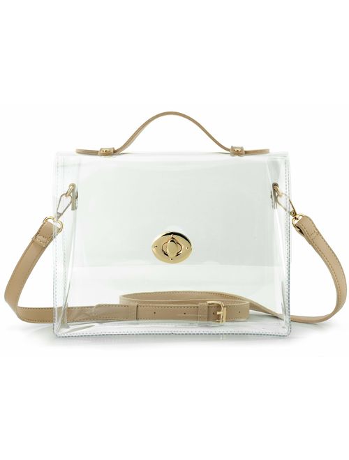 HOXIS Clear Bag with Turn Lock Closure Women's Cross Body Handbags Stadium Approved