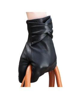 Traditional Womens Winter Texting Touchscreen Driving Lambskin Leather Gloves Wool Blend Lining