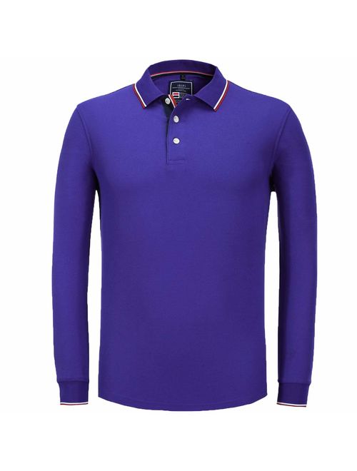 NeedBo Men's Long Sleeve Casual Solid Golf Polo Shirt