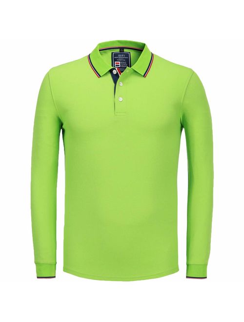 NeedBo Men's Long Sleeve Casual Solid Golf Polo Shirt