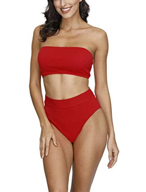 Pink Queen Women's Removable Strap Wrap Pad Cheeky High Waist Bikini Set Swimsuit