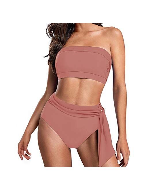 Pink Queen Women's Removable Strap Wrap Pad Cheeky High Waist Bikini Set Swimsuit