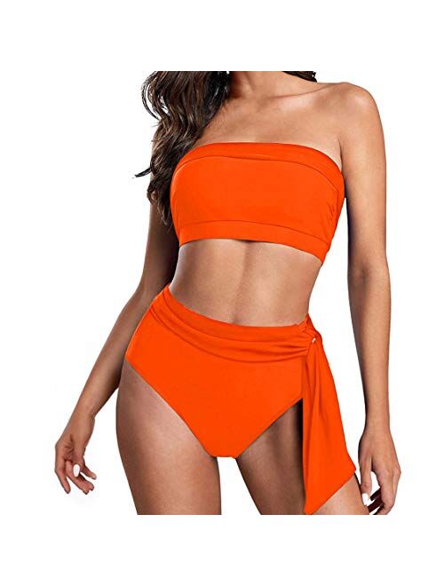 Pink Queen Women's Removable Strap Wrap Pad Cheeky High Waist Bikini Set Swimsuit