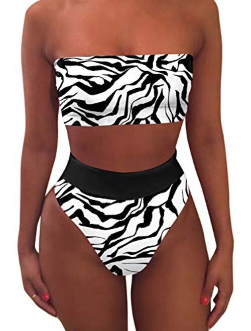 Pink Queen Women's Removable Strap Wrap Pad Cheeky High Waist Bikini Set Swimsuit