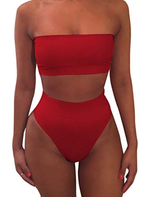 Pink Queen Women's Removable Strap Wrap Pad Cheeky High Waist Bikini Set Swimsuit