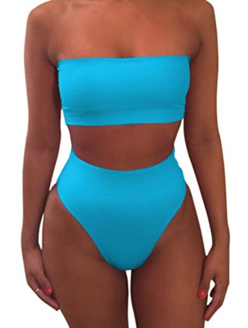 Pink Queen Women's Removable Strap Wrap Pad Cheeky High Waist Bikini Set Swimsuit