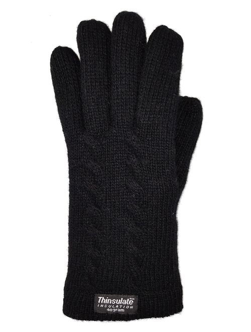 Bruceriver Ladie's Pure Wool Knit Gloves with Thinsulate Lining and Cable design