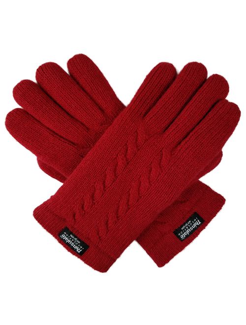 Bruceriver Ladie's Pure Wool Knit Gloves with Thinsulate Lining and Cable design