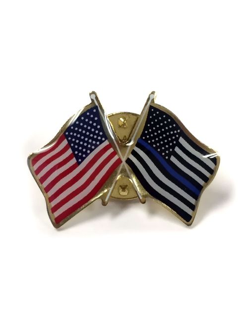 Thin Blue Crossed with American Flag Lapel Pin, Made in USA