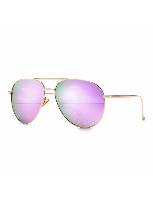 SUNGAIT Women's Lightweight Oversized Aviator Sunglasses - Mirrored Polarized Lens