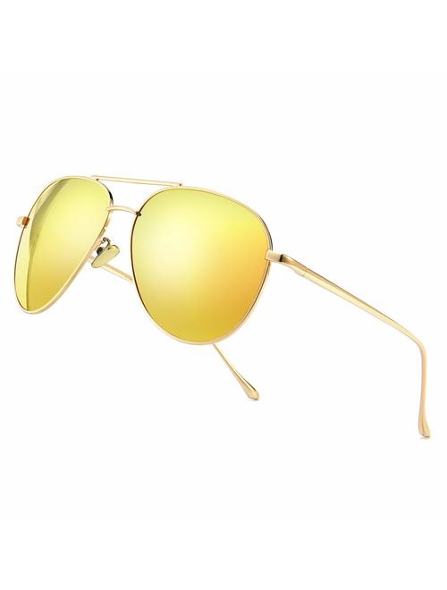 SUNGAIT Women's Lightweight Oversized Aviator Sunglasses - Mirrored Polarized Lens