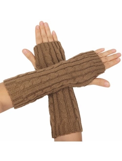 Flammi Women's Cable Knit Arm Warmers Fingerless Gloves Thumb Hole Gloves Mittens