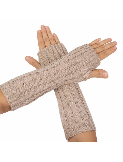 Flammi Women's Cable Knit Arm Warmers Fingerless Gloves Thumb Hole Gloves Mittens