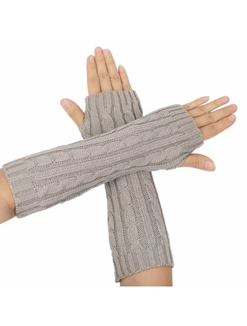 Flammi Women's Cable Knit Arm Warmers Fingerless Gloves Thumb Hole Gloves Mittens