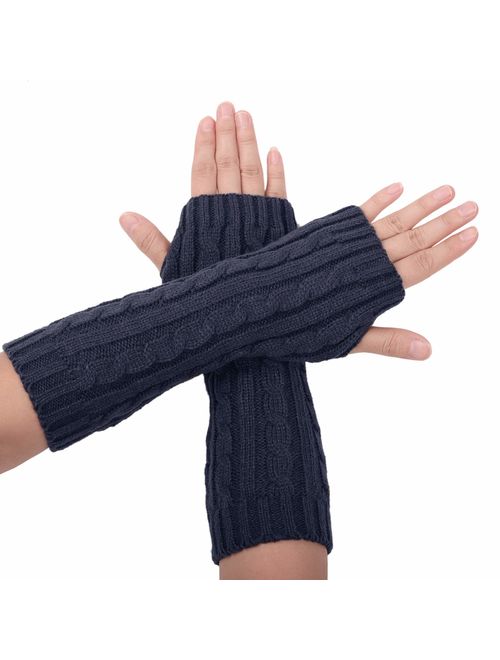 Flammi Women's Cable Knit Arm Warmers Fingerless Gloves Thumb Hole Gloves Mittens