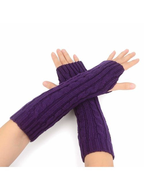 Flammi Women's Cable Knit Arm Warmers Fingerless Gloves Thumb Hole Gloves Mittens