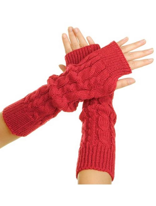 Flammi Women's Cable Knit Arm Warmers Fingerless Gloves Thumb Hole Gloves Mittens