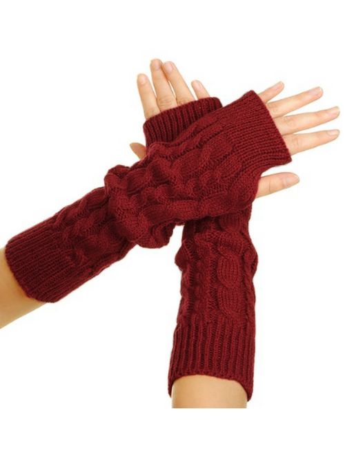 Flammi Women's Cable Knit Arm Warmers Fingerless Gloves Thumb Hole Gloves Mittens