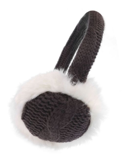 Kids Girls Winter Warm Faux Fur Plush Patterned Earwarmer Knitted Earmuffs