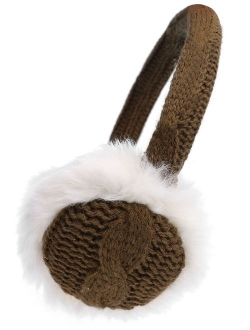 Kids Girls Winter Warm Faux Fur Plush Patterned Earwarmer Knitted Earmuffs