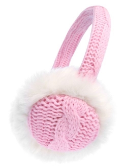 Kids Girls Winter Warm Faux Fur Plush Patterned Earwarmer Knitted Earmuffs