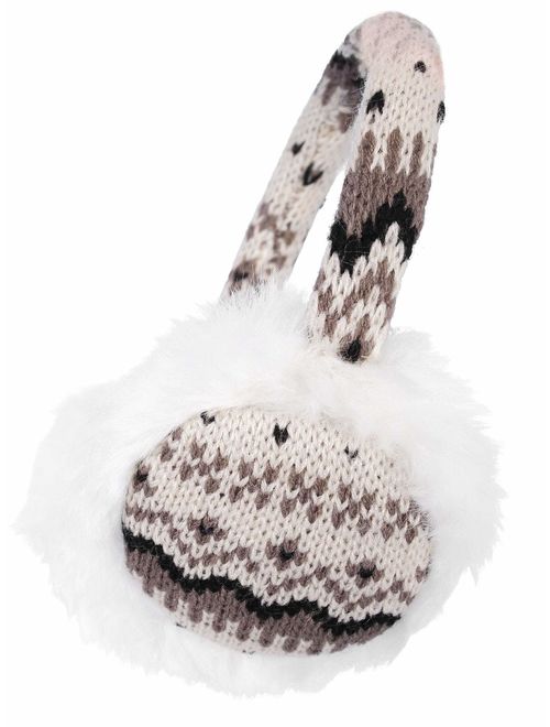 Kids Girls Winter Warm Faux Fur Plush Patterned Earwarmer Knitted Earmuffs