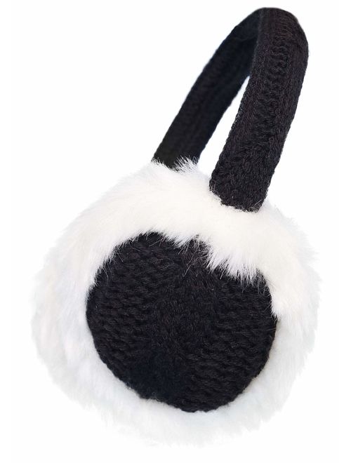 Kids Girls Winter Warm Faux Fur Plush Patterned Earwarmer Knitted Earmuffs