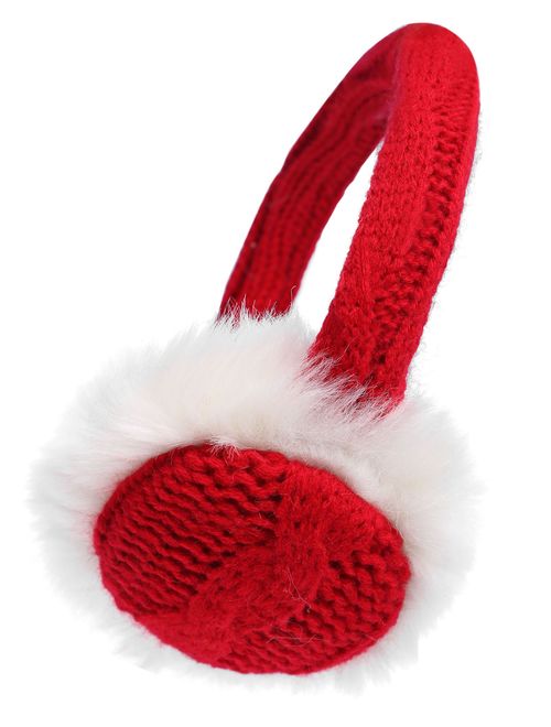 Kids Girls Winter Warm Faux Fur Plush Patterned Earwarmer Knitted Earmuffs