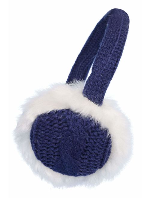 Kids Girls Winter Warm Faux Fur Plush Patterned Earwarmer Knitted Earmuffs