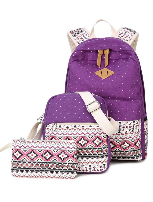 Goldwheat Canvas School Backpack Casual Laptop Bag Shoulder Bag for Teen Girls Boys