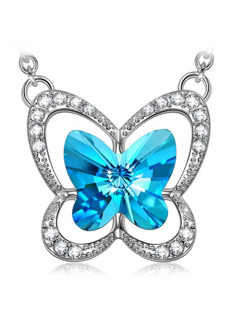 LADY COLOUR Gifts for Women Blue Butterfly Women Stylish Swarovski Crystal Necklace/Bracelet for Women, Hypoallergenic Jewelry Gift Box Packing, Nickel Free Passed SGS Te