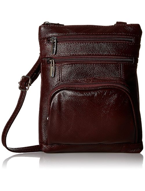 Roma Leathers Genuine Leather Multi-Pocket Crossbody Purse Bag