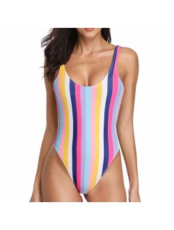 Dixperfect Women's Retro 80s/90s Inspired High Cut Low Back One Piece Swimwear Bathing Suits