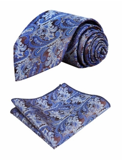 Alizeal Handmade Paisley Floral Tie with Pocket Square Gift Set