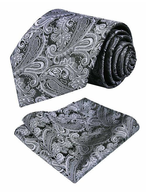 Alizeal Handmade Paisley Floral Tie with Pocket Square Gift Set