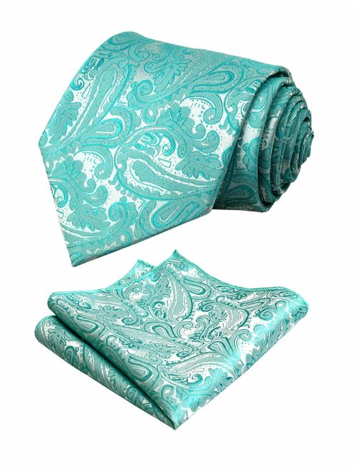 Alizeal Handmade Paisley Floral Tie with Pocket Square Gift Set