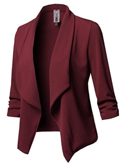 Women's Stretch 3/4 Gathered Sleeve Open Blazer Jacket