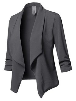 Women's Stretch 3/4 Gathered Sleeve Open Blazer Jacket