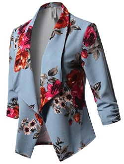 Women's Stretch 3/4 Gathered Sleeve Open Blazer Jacket